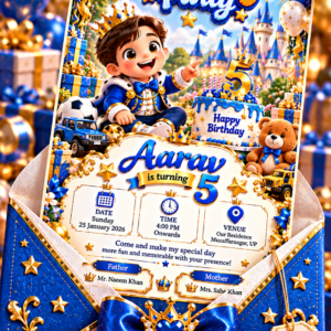 Royal Blue & Gold Boy Birthday Digital Invitation Card