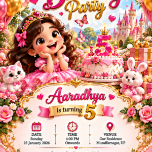 Luxury Pink Princess Birthday Digital Invitation Card