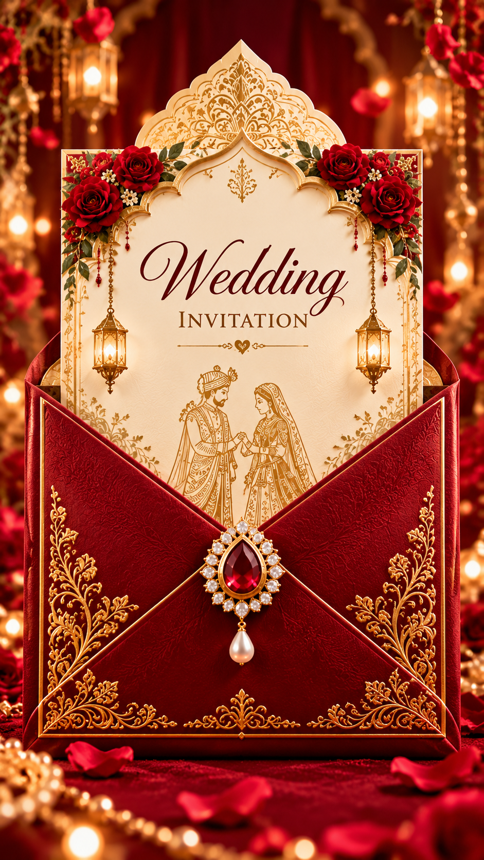 Burgundy Gold Wedding Invitation Envelopes