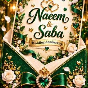 Luxury Green & Gold Wedding Anniversary Digital Invitation Card