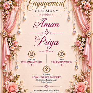 Luxury Pink & White Engagement Digital Invitation Card