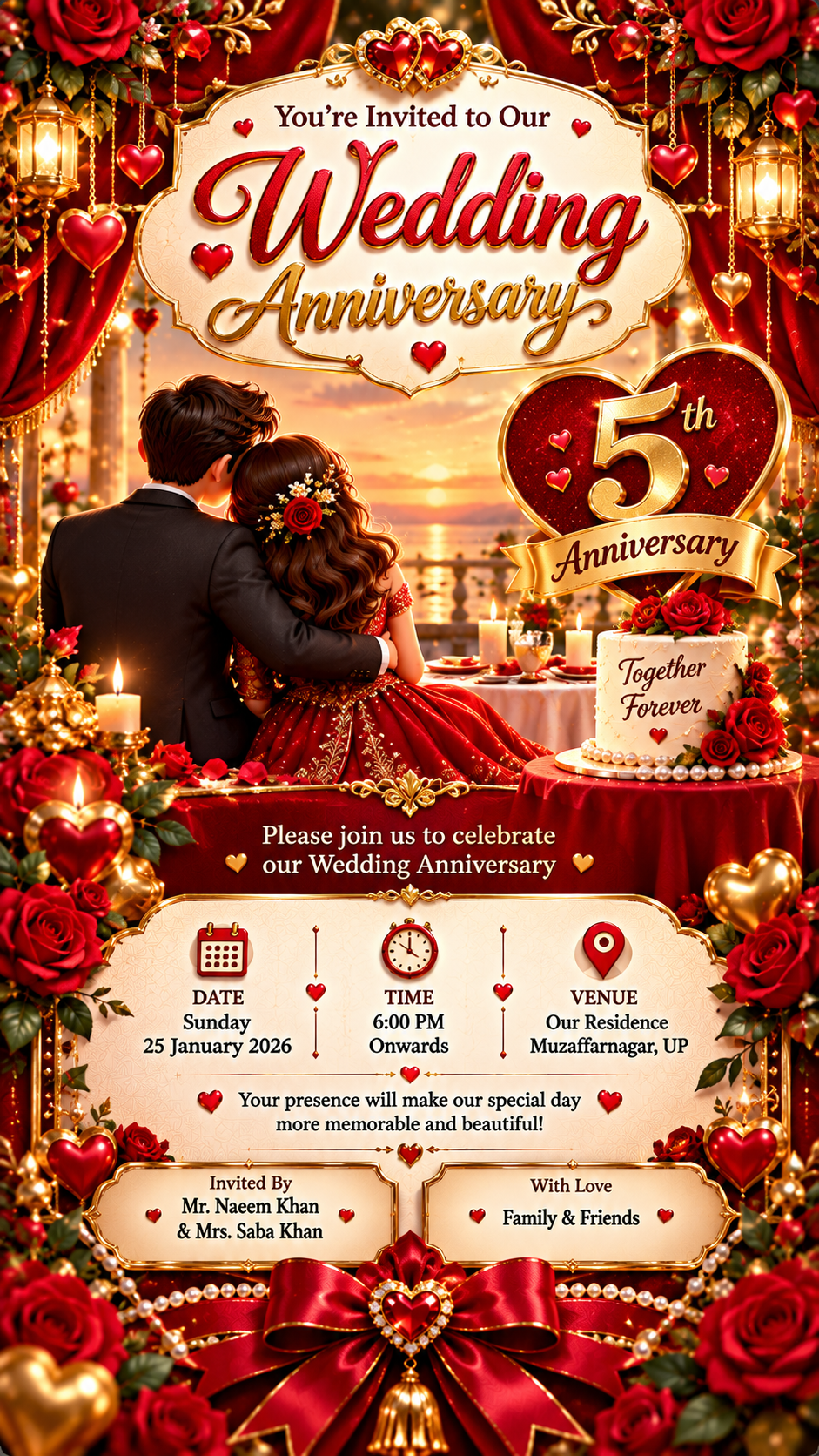 Elegant Ruby Wedding Anniversary Invitation