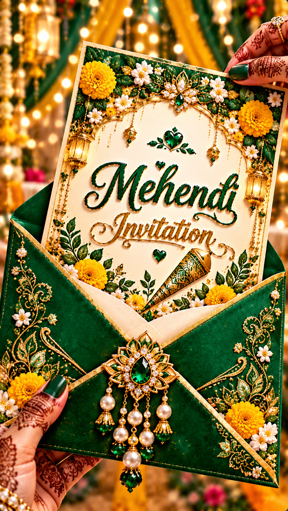 Emerald Mehendi Invitation Reveal Luxury Mehendi Ceremony Digital Invitation Card