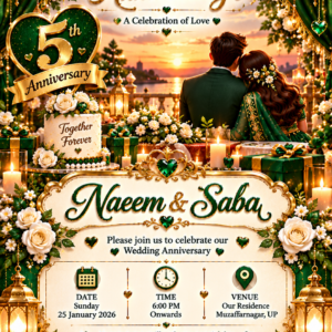 Luxury Green & Gold Wedding Anniversary Digital Invitation Card