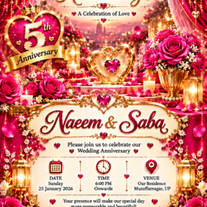 Luxury Hot Pink & Gold Wedding Anniversary Digital Invitation Card | 3D Romantic Anniversary E-Invite | 9:16