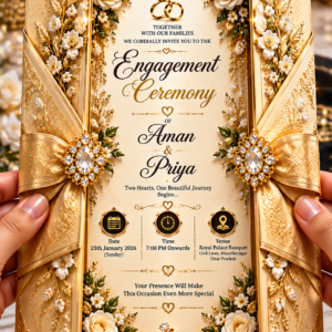 Luxury Golden Band Engagement Digital Invitation Card