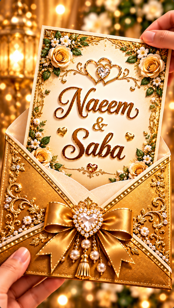 Luxury Golden Wedding Anniversary Digital Invitation Card | Gold Floral Couple E-Invite | 9:16