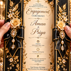 Luxury Black & Gold Engagement Digital Invitation Card