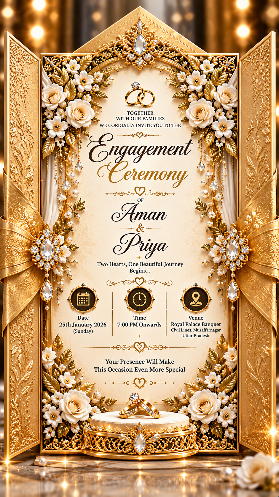 Luxurious Golden Engagement Invitation