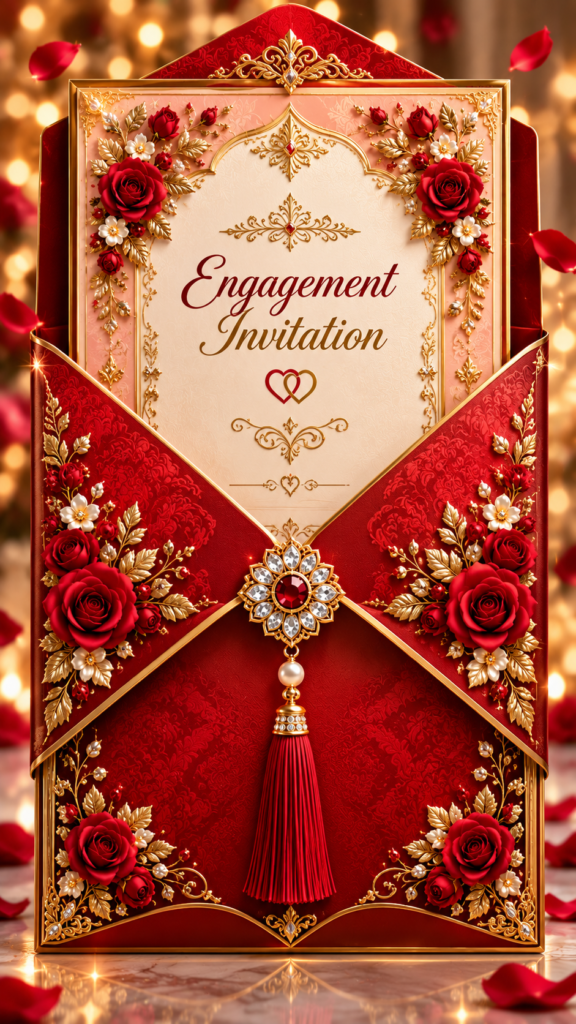 Luxury Red Engagement Digital Invitation Card | 3D Opening Envelope | Premium Wedding E-Invite