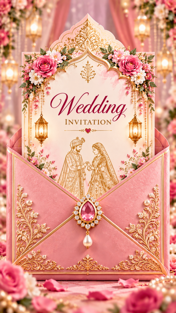 Pink & Gold Luxury Wedding Invitation | Premium Digital Wedding Card