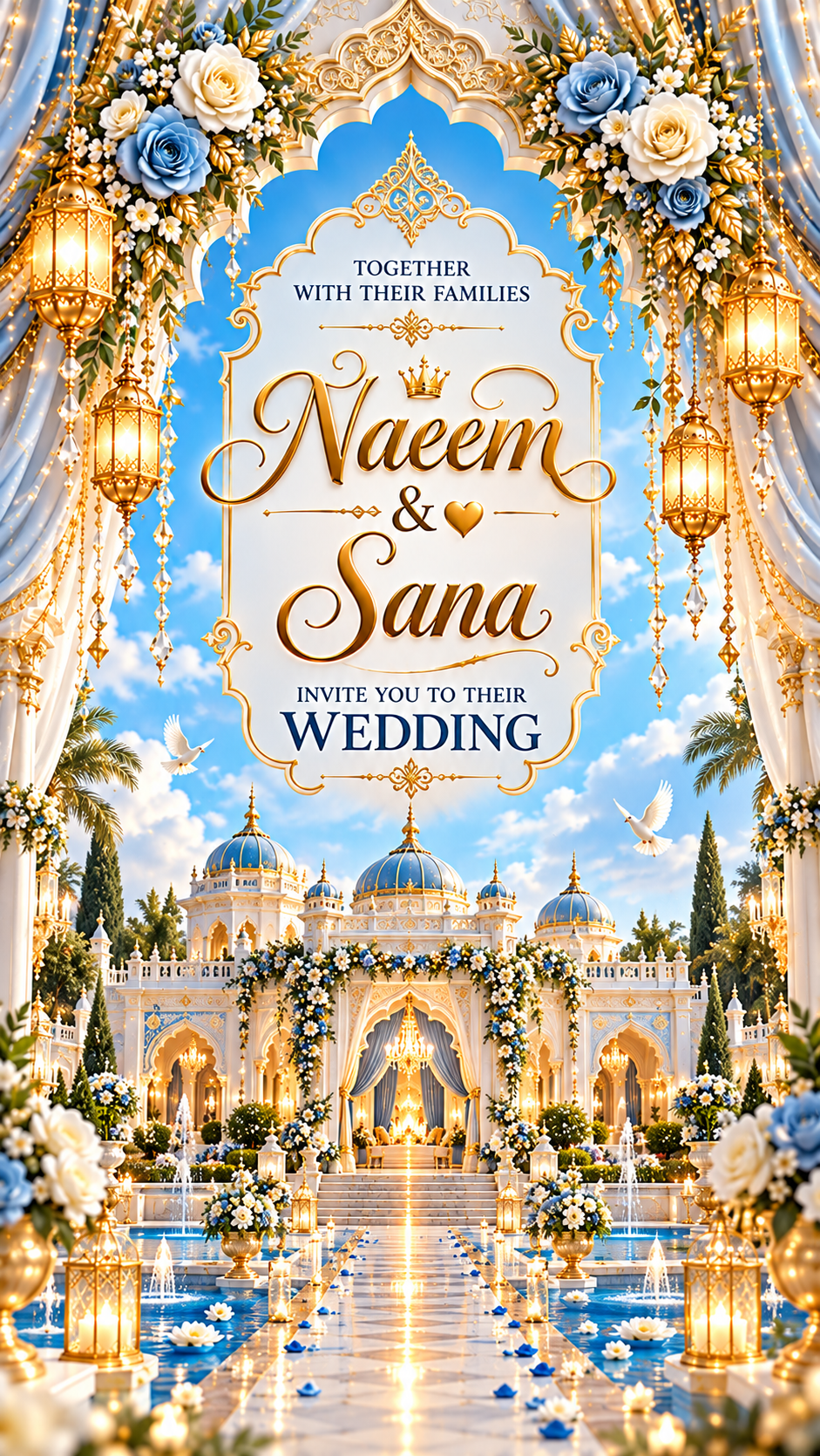 Naeem and Sana’s Royal Wedding Invitation Gold Luxury Digital Wedding Card