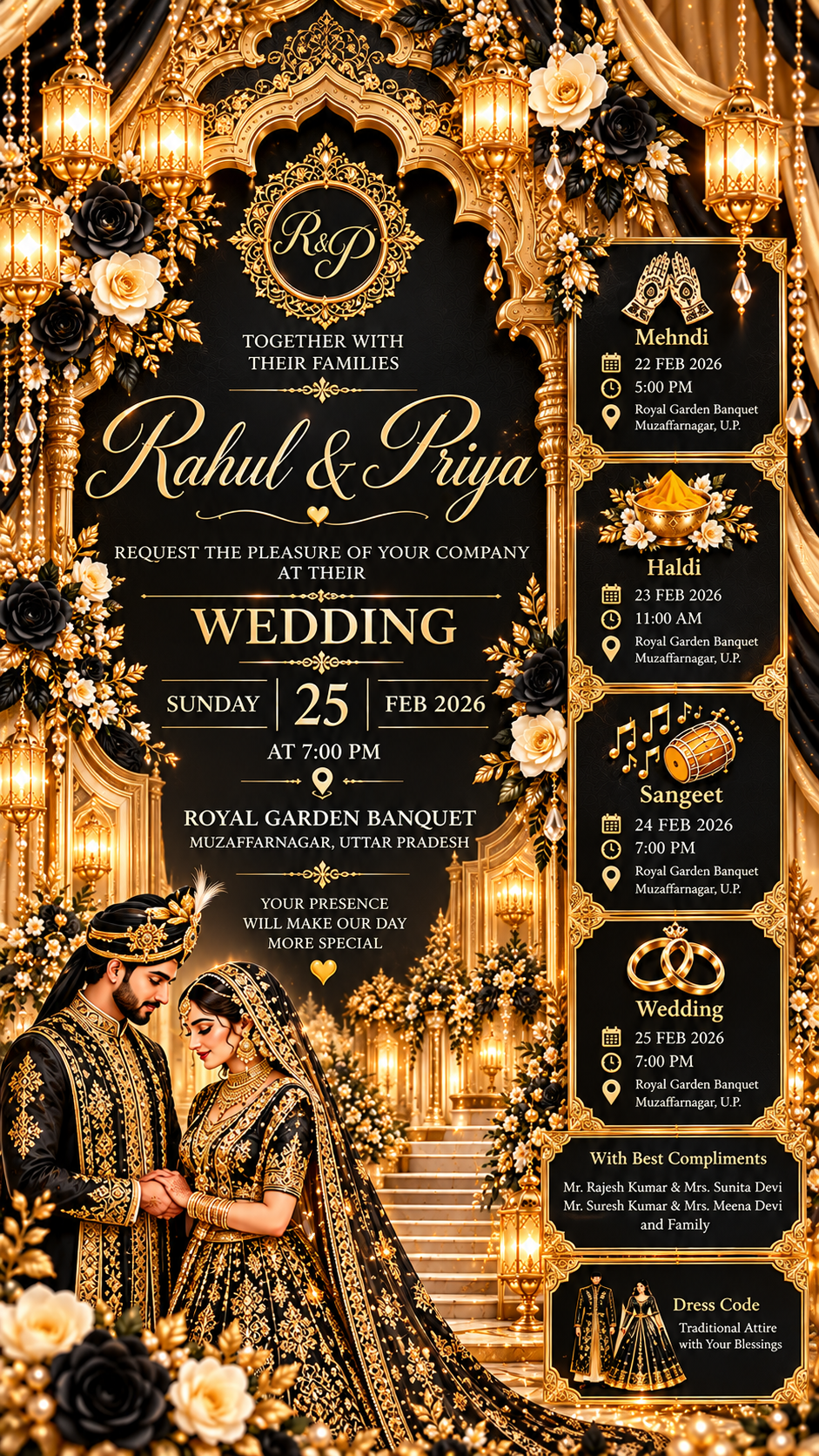Opulent Black and Gold Wedding Invitation (1) Wedding Invitation digital Card