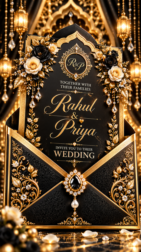 Black & Gold Royal Wedding Invitation digital Card | Luxury Welcome & Special Guests Digital Card