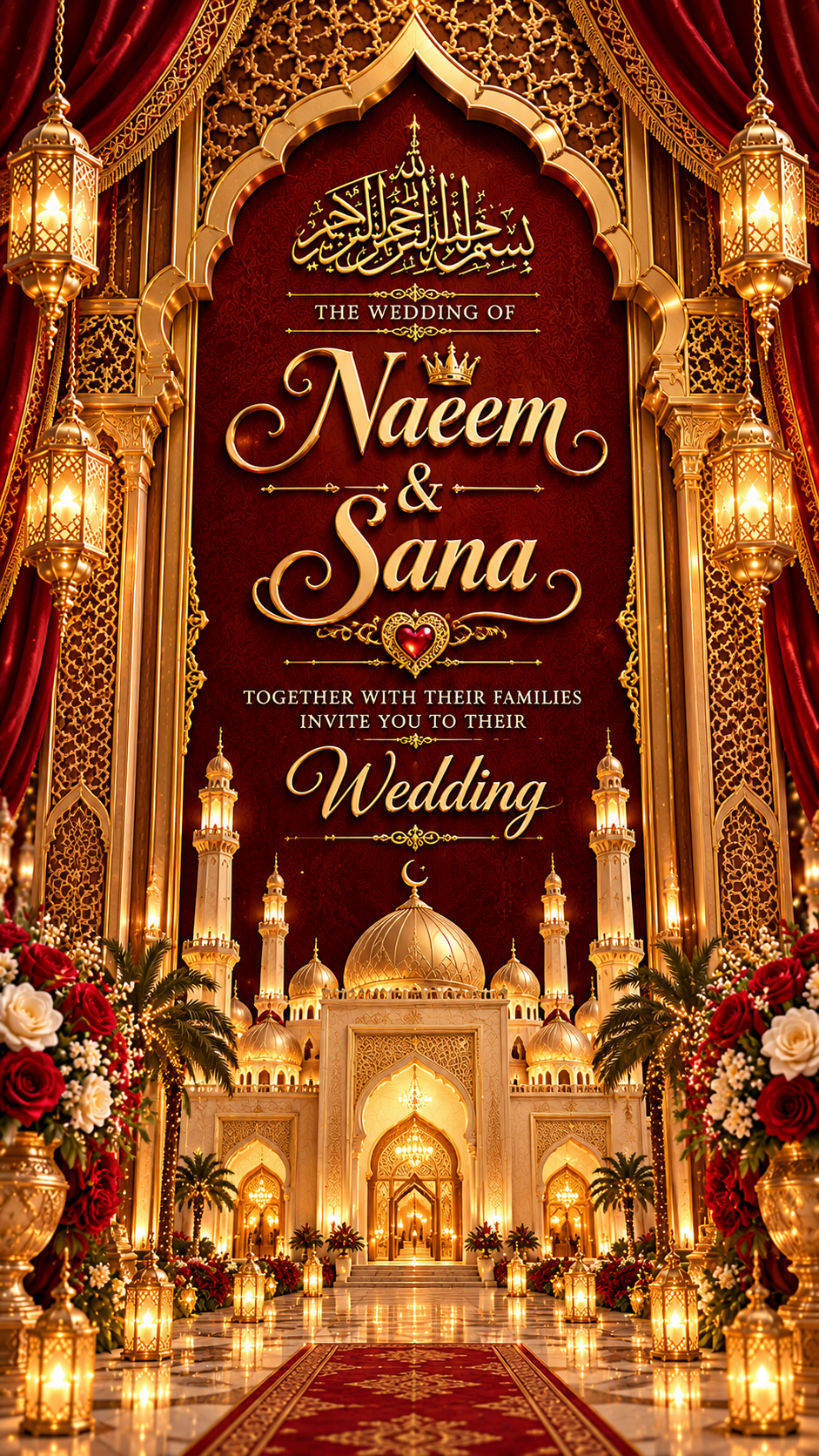 Opulent Burgundy and Gold Muslim Wedding Invitation (1)