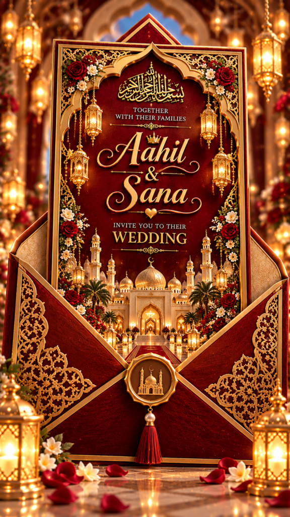 Royal Wedding digital Invitation Card | Luxury Muslim Wedding Digital Card