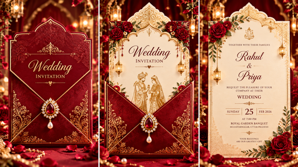 Royal Maroon & Gold Wedding Digital Invitation | Luxury Digital Wedding Card