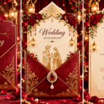 Opulent Maroon and Gold Wedding Invitation Card