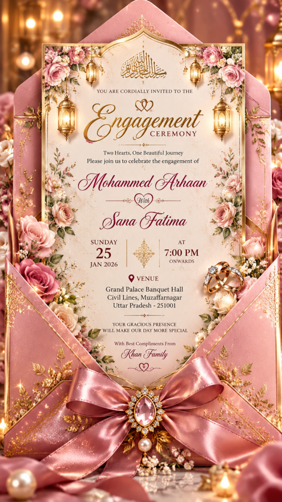 Luxury Pink Engagement Digital Invitation Card | 3D Envelope Opening Wedding E-Invite