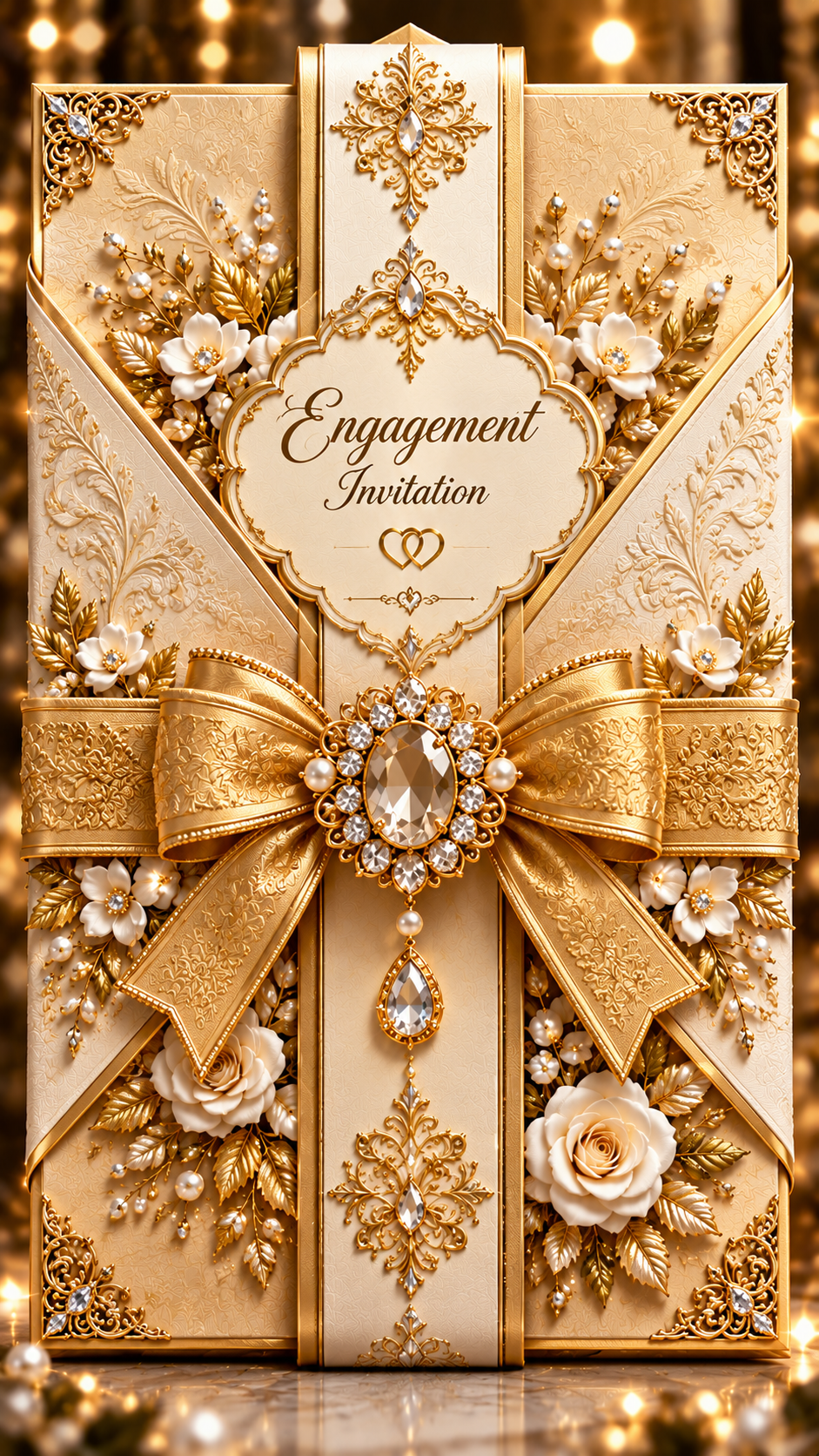 Ornate Golden Engagement Invitation (1) Luxury Golden Band Engagement Digital Invitation Card