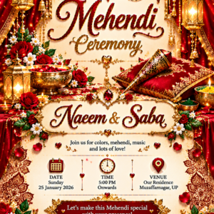 Luxury Red & Gold Mehendi Ceremony Digital Invitation Card
