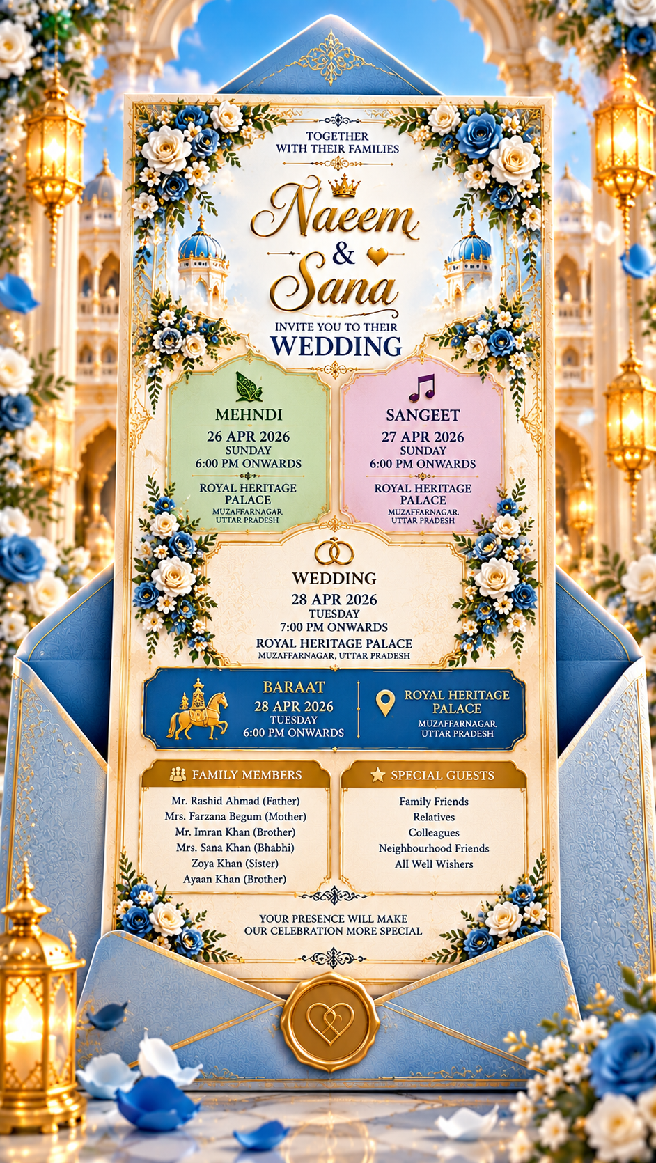 Royal Blue Palace Wedding Invitation