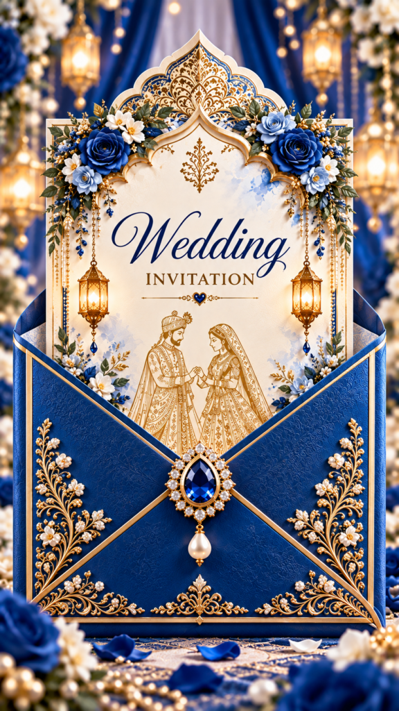 Royal Blue & Gold Wedding Invitation | Luxury Digital Wedding Card